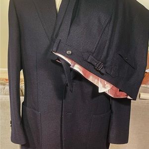 Navy Houndstooth three piece suit Wool & Cashmere by E.Thomas ,Italy